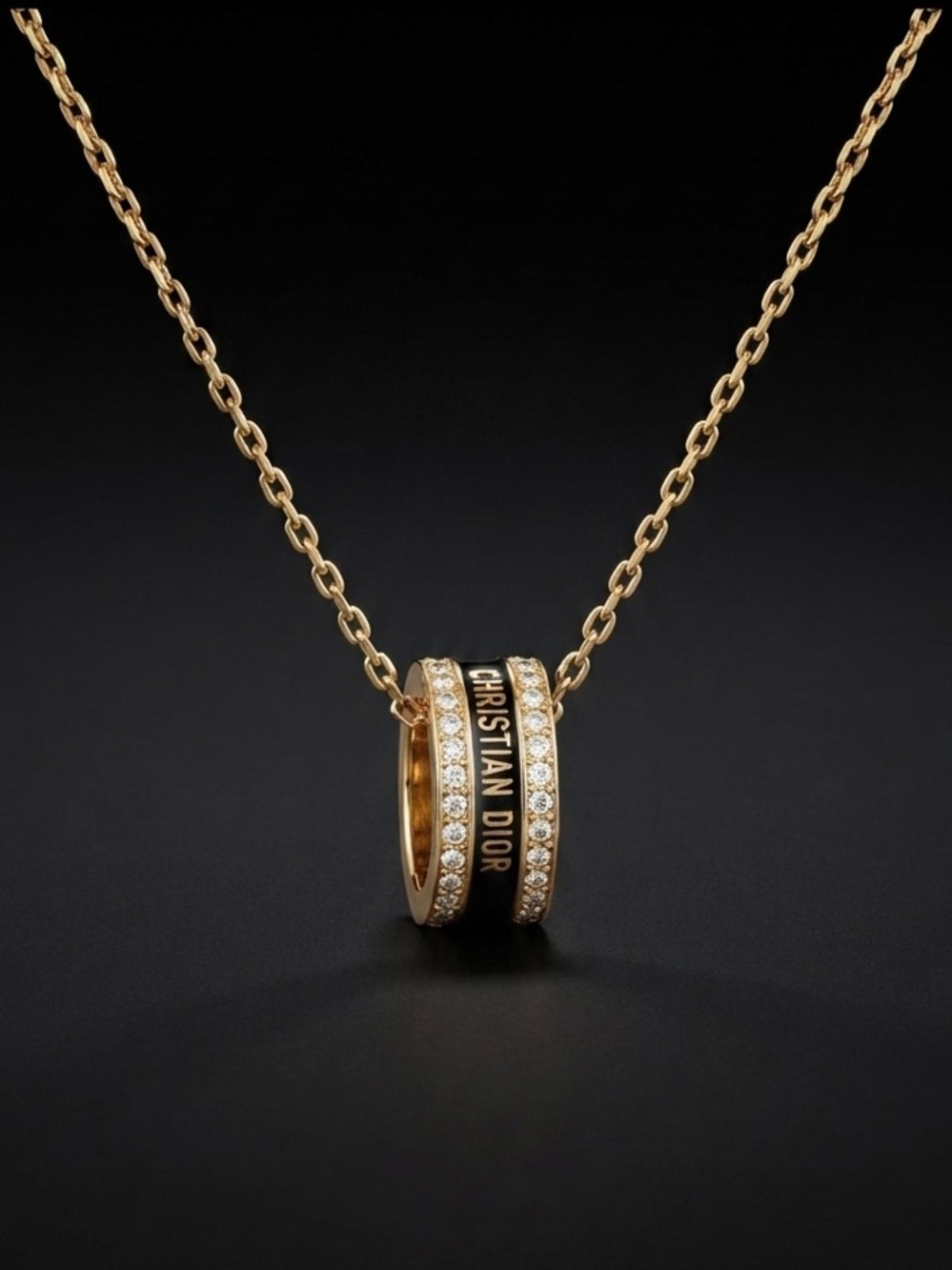 Gold-Tone Rhinestone Lettered Ring /Pendant Necklace